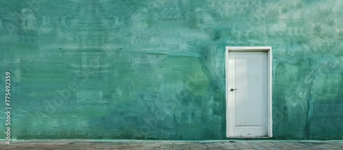 White door in front of green wall