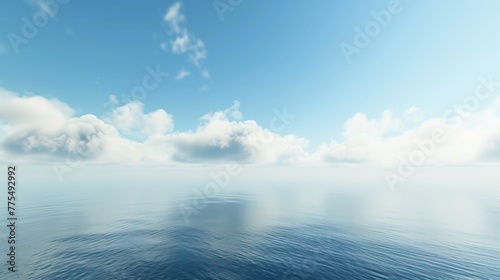 ocean horizon by day with clouds, fog and blue sky