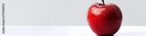 A ripe red apple placed on top of a white table. Banner. Copy space. Teachers’ Day concept.