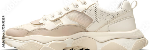 Stylish High-End Chunky Sole Women's Sneaker in White and Creamy Beige with Silver Details