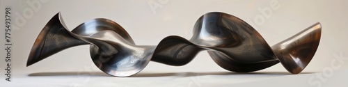 Abstract steel sculpture of a wave, reflecting light on a white surface. Banner.  photo