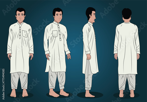 A muslim boy cartoon character design for 2d animation stories