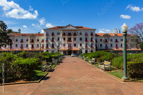 Palace Hotel - POÇOS DE CALDAS, MG, BRAZIL - JULY 18, 2023: Palace Hotel in José Affonso Junqueira Park, designed by architect Eduardo Pederneiras, in the 1930s. photo