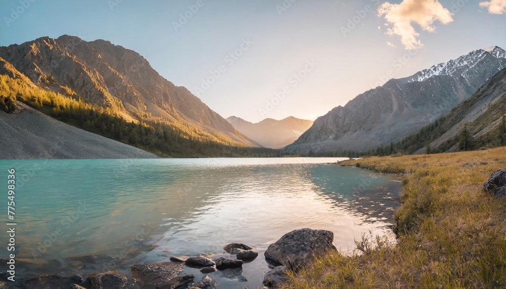 beautiful turquoise lake in the mountains beauty of nature walking tour through the nature reserve of altai