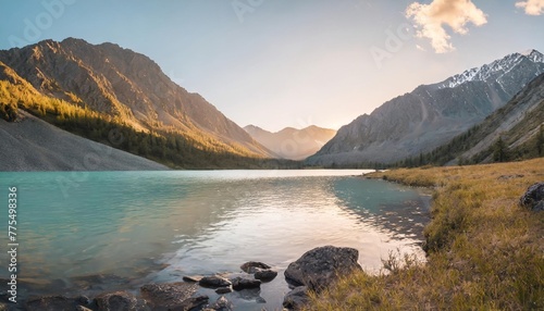 beautiful turquoise lake in the mountains beauty of nature walking tour through the nature reserve of altai