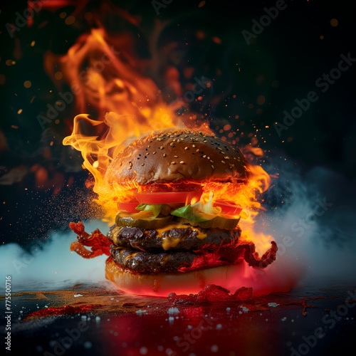 Flaming Delicacies: Burger in Fire for Culinary Enthusiasts