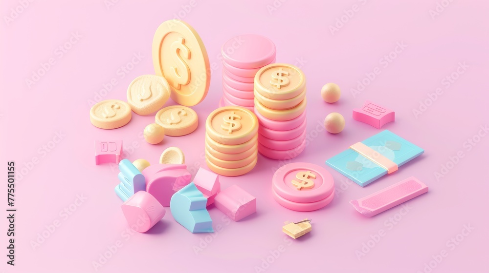 3D cartoon clay of finance icon.