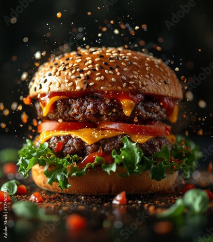 Sensational Splash: Big Splashes of Food and Sauce in Exploding Hamburger!