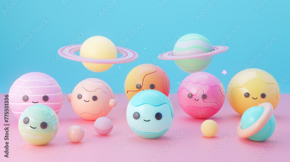 3D clay cartoon of planets