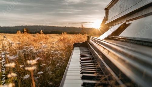 piano in nature at sunset flower generative ai