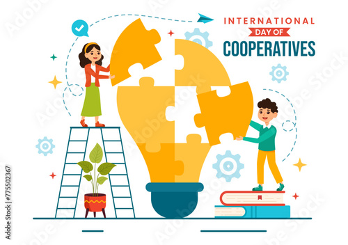 International Day of Cooperatives Vector Illustration on 6 July with People to the Complementary Goals of the United Nations in Flat Background
