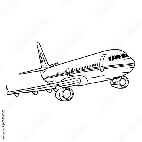 Sleek airplane outline icon in vector format for travel designs.