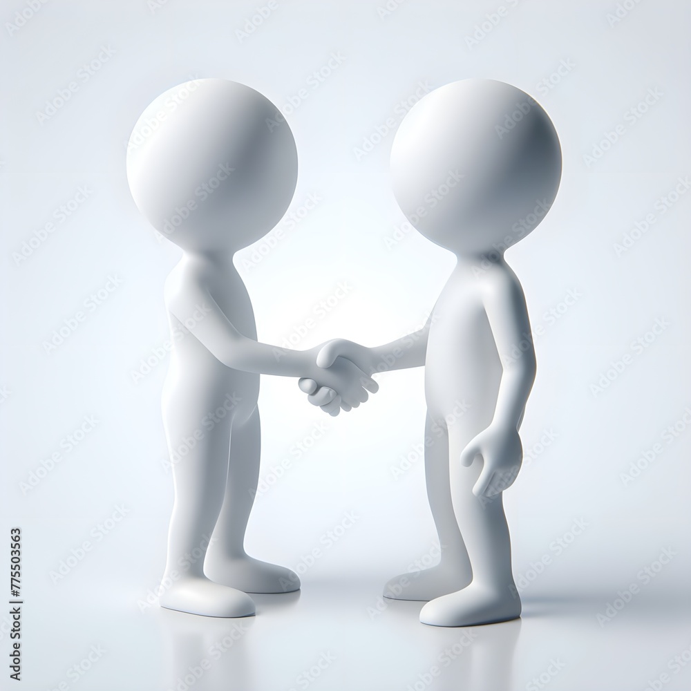 two 3d humans give their hand for handshake, white solid background two 3d humans give their hand for handshake, white solid background