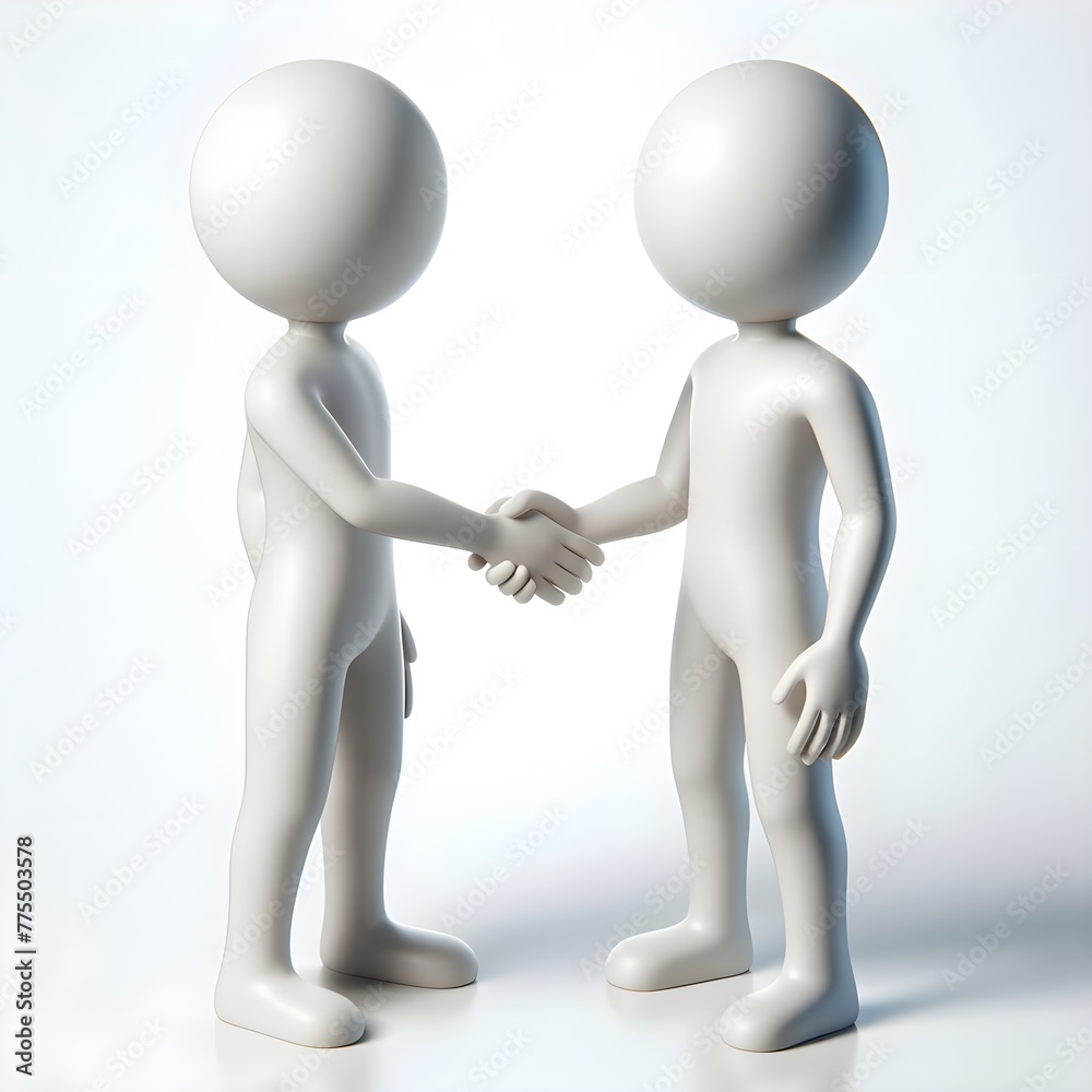 two 3d humans give their hand for handshake, white solid background two 3d humans give their hand for handshake, white solid background