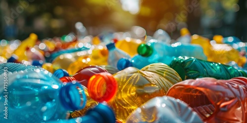 A cluster of numerous plastic bottles lying on the ground  creating a cluttered and unsightly scene of environmental pollution