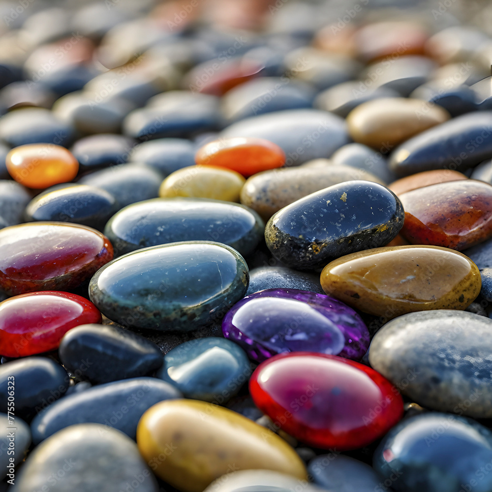 Colored beach stones background. Colored beach stones illustration.