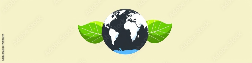 Naklejka premium Illustration of a leaf and a globe on a bright yellow background in a flat style design. Banner. Copy space. Earth Day concept.