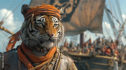Captain tiger on pirate boat.