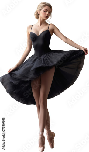woman dancer in a black ballet dress. Gracefully twirling dark and black colors, the ballerina emanates elegance and poise on transparent backround