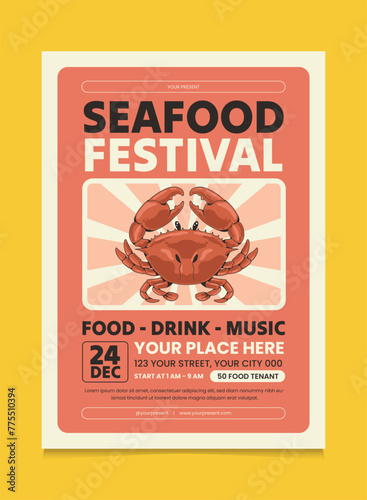 Retro Seafood Promotion Poster Design. Suitable For Promotion Poster