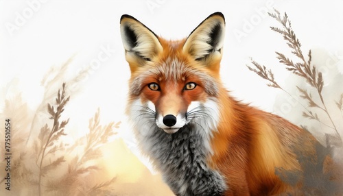 wild red fox on wite background in wild nature fox design or graphic for t shirt printing photo