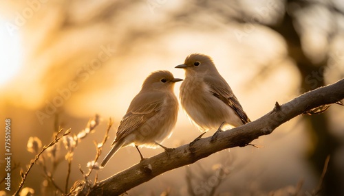 two birds perched together on a branch