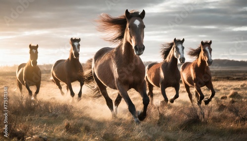 groupe de chevaux sauvages galopant dans la nature r ia generative