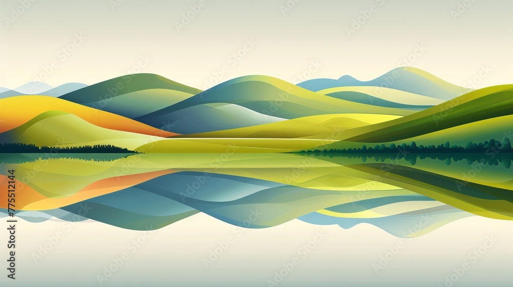 Obraz premium Background: Create a serene landscape with rolling hills and a calm lake, abstract , background