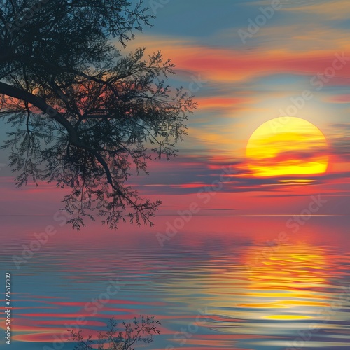Background: A serene sunset over a tranquil lake, abstract , background