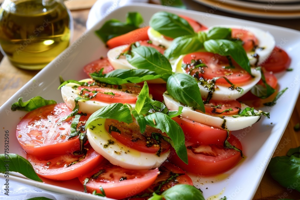 Golden hour Caprese Salad side angle Golden hour Caprese Salad side angle