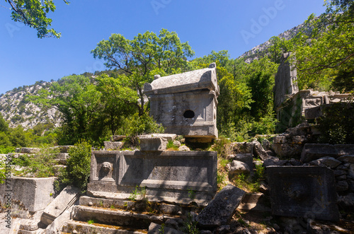 Ruins of the termesos ancient city Tripolis. Northeast necropolis. Termessos, Turkey photo
