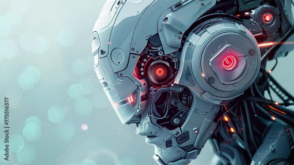 futuristic detail robot head on illustration. seamless looping overlay 4k virtual video animation background futuristic detail robot head on illustration. seamless looping overlay 4k virtual video animation background