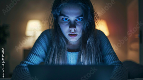 Internet online cyberspace bullying, sad and crying teenager, social media school worried emotion stressed angry upset young technology negative hate.