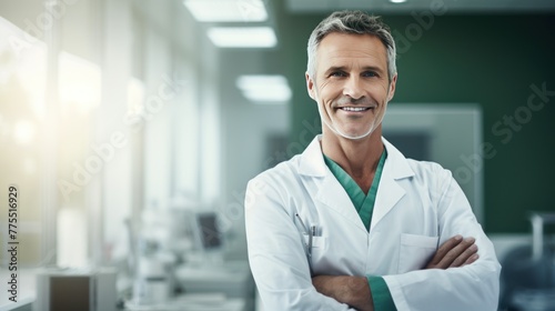 Portrait of a dental doctor with a background in a dental room, a dentist in a hospital	 photo