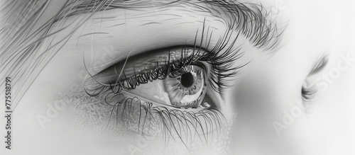 Close-up of a woman's eye drawing with a tear photo