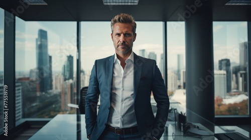 Man in a modern day high rise office  Confident business man in uniform