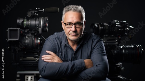 Senior film director with arms crossed, looking at camera  photo