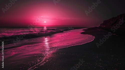 Mystical black and pink summer beach night