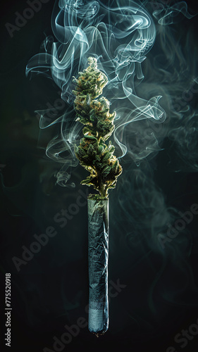 Cannabis Joint with Smoke on Black Background