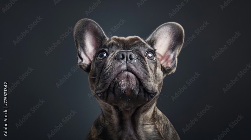 A French bulldog with its bat ears perked up high, reacting to a surprising sound or a delicious treat