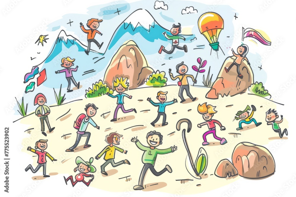 Cartoon cute doodles of a corporate retreat or team-building retreat, with characters participating in outdoor activities and bonding exercises, Generative AI Cartoon cute doodles of a corporate retreat or team-building retreat, with characters participating in outdoor activities and bonding exercises, Generative AI