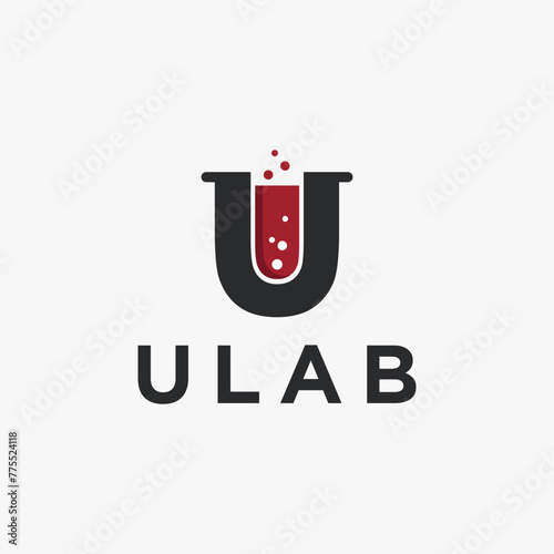 Letter U and beaker laboratory logo icon vector template on white background