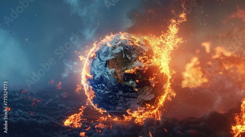 Global Warming VS Climate Change. Planet earth ,ecology concept, global warming concept, the effect of environment climate change.  photo