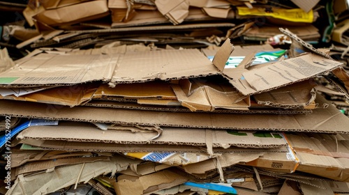 A pile of recycled cardboard boxes stacked on top of each other, ready for reuse photo