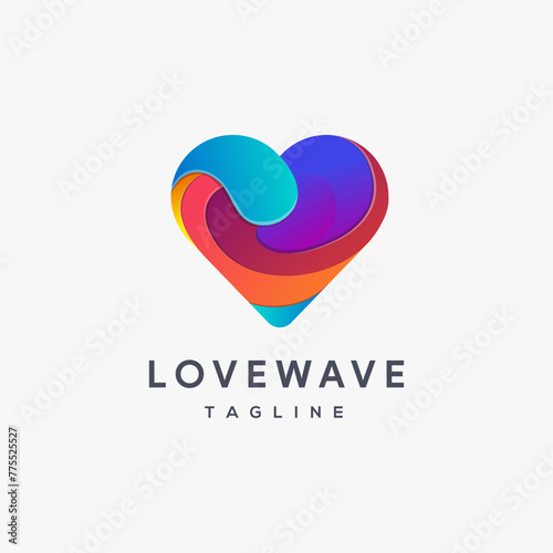 Modern colorful heart love wave logo icon vector template on white background