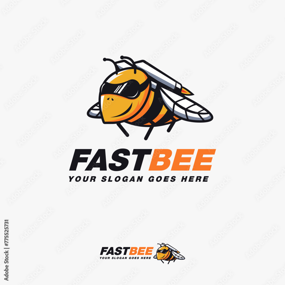 Rocket bee cartoon mascot logo icon vector template on white background