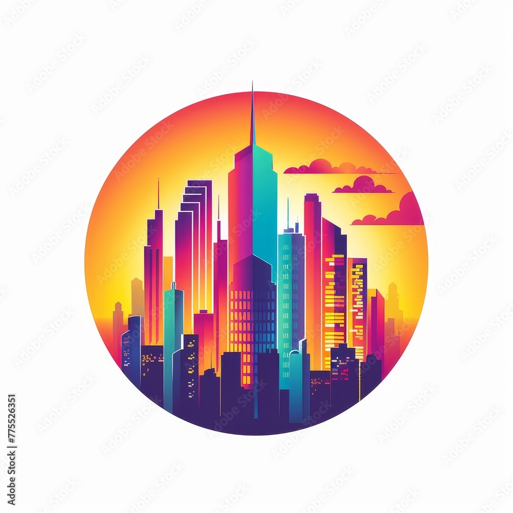 Obraz premium Logo mascots, Sunset Hues,Architectural Illustration,Cool,Abstract Compositions, neon color, white background