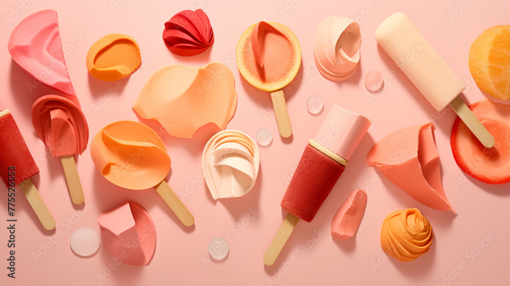a collection of ice creams and ice creams on a pink background. generativa IA a collection of ice creams and ice creams on a pink background. generativa IA