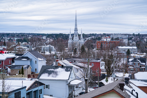 Saint-Georges church in Saint-Georges city in Beauceville Quebec in a winter cloudy day