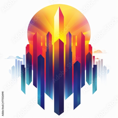 Logo mascots  Sunset Hues Architectural Illustration Cool Abstract Compositions  neon color  white background